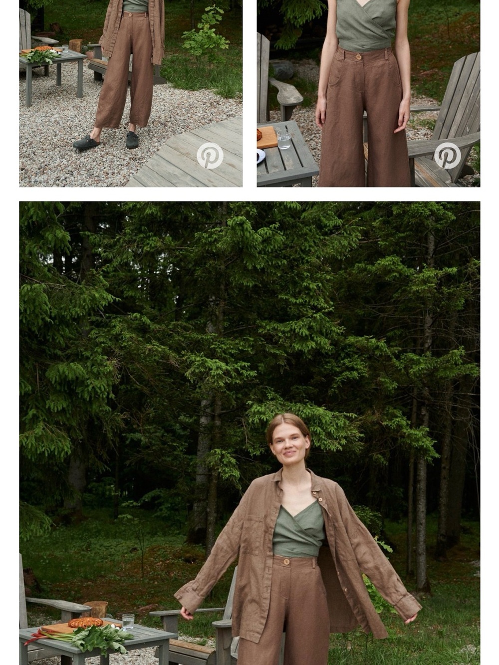 Frankie Heavy Linen Trousers Women's Wide-Leg Brown Linen Blend Pants - Picture 3 of 15